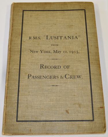 Lusitania Passenger and Crew List - Cover